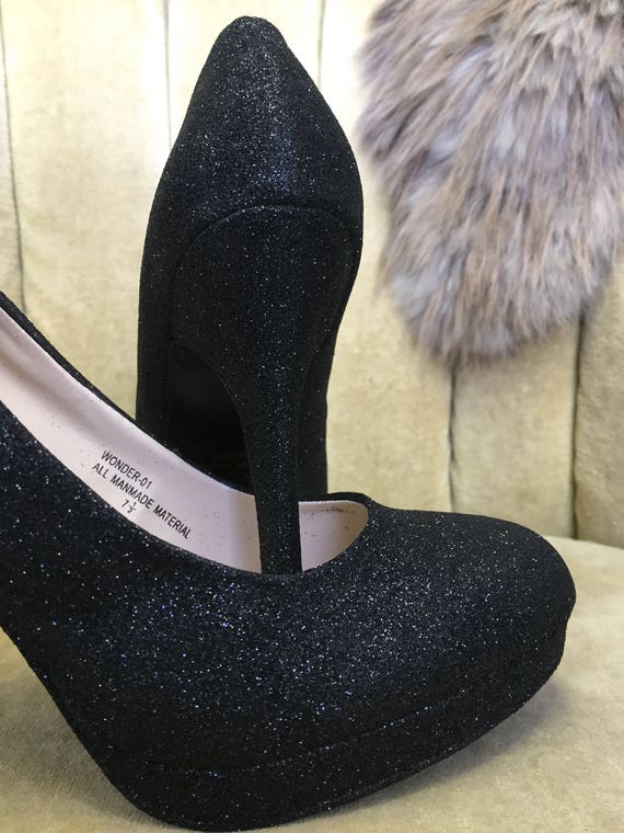 Custom Black Glitter Heels: Closed Toe, Short to Tall Heel