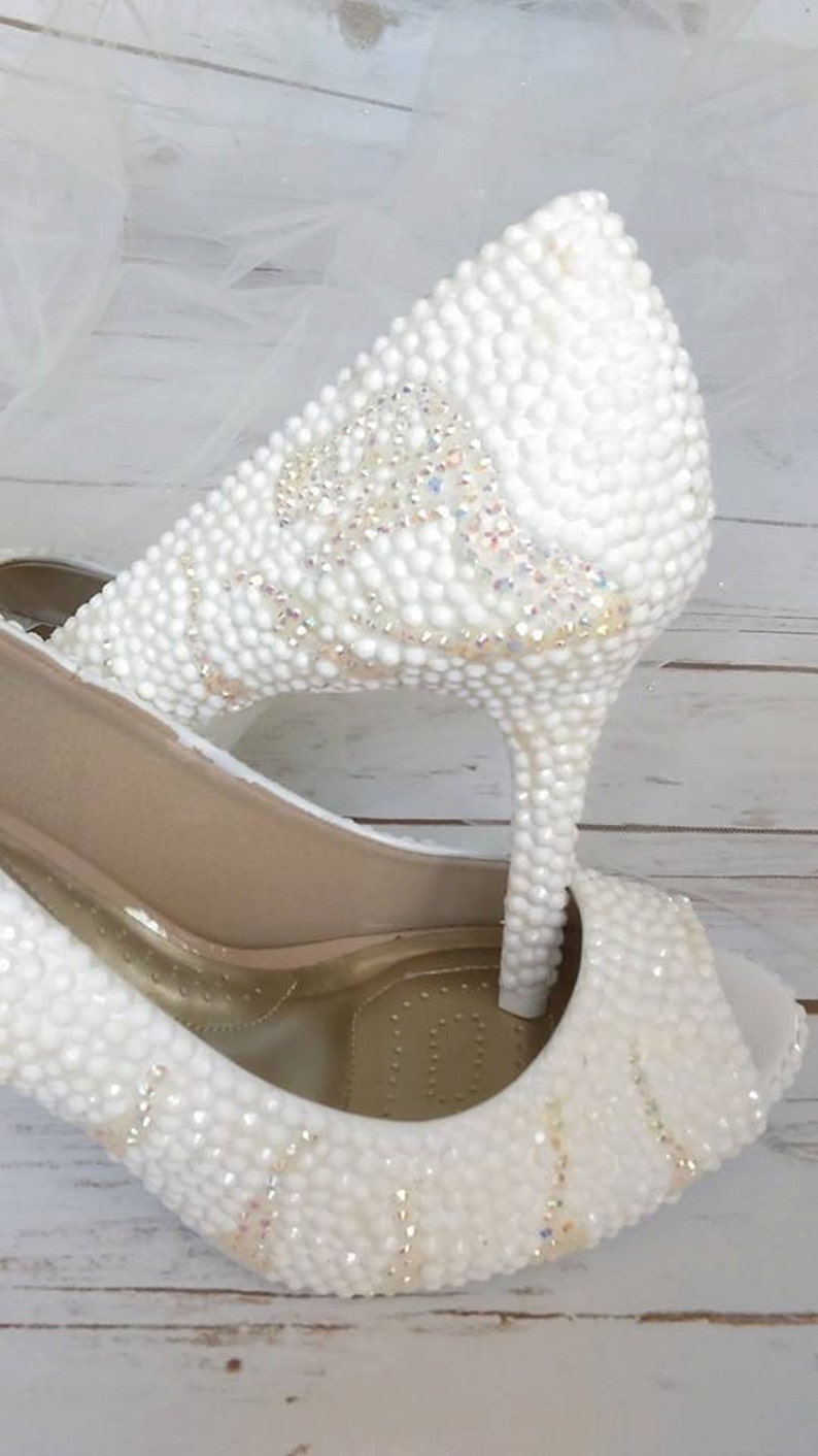white dino pumps White crystal dinosaur high heels custom made to order Bridal shoes Short heels Tall heels Sizes 5.5-11