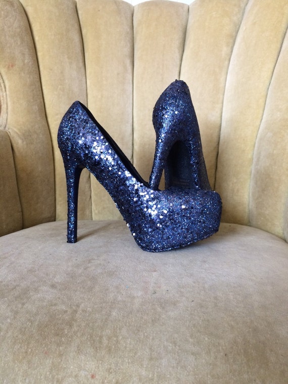 Blue glitter high heels Clearance