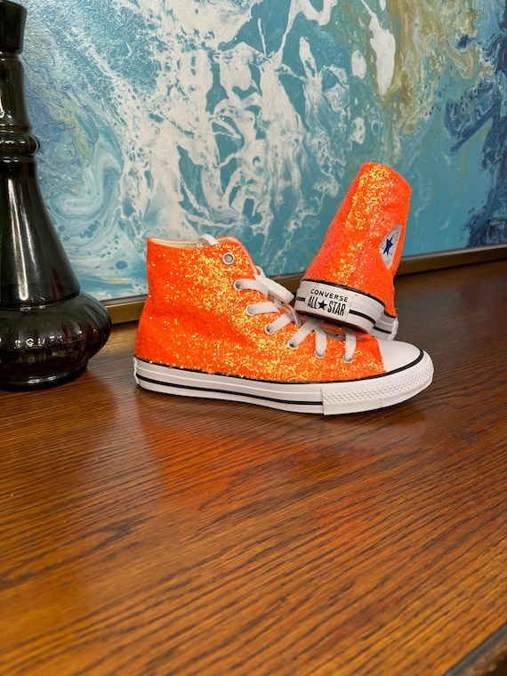 Authentic Converse in Orange Glitter. Custom Made to Order Orange