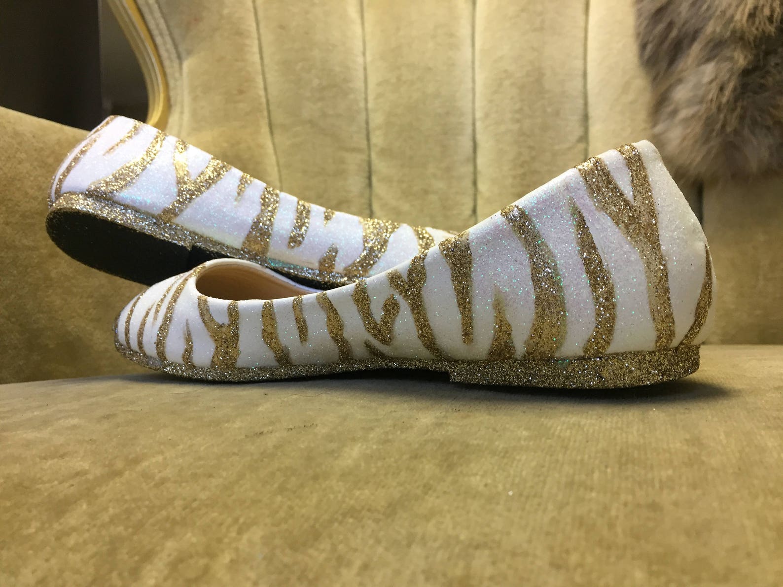 glitter flats. zebra ballet flats. gold and white. glitter flats. zebra ballet flats. gold and white.