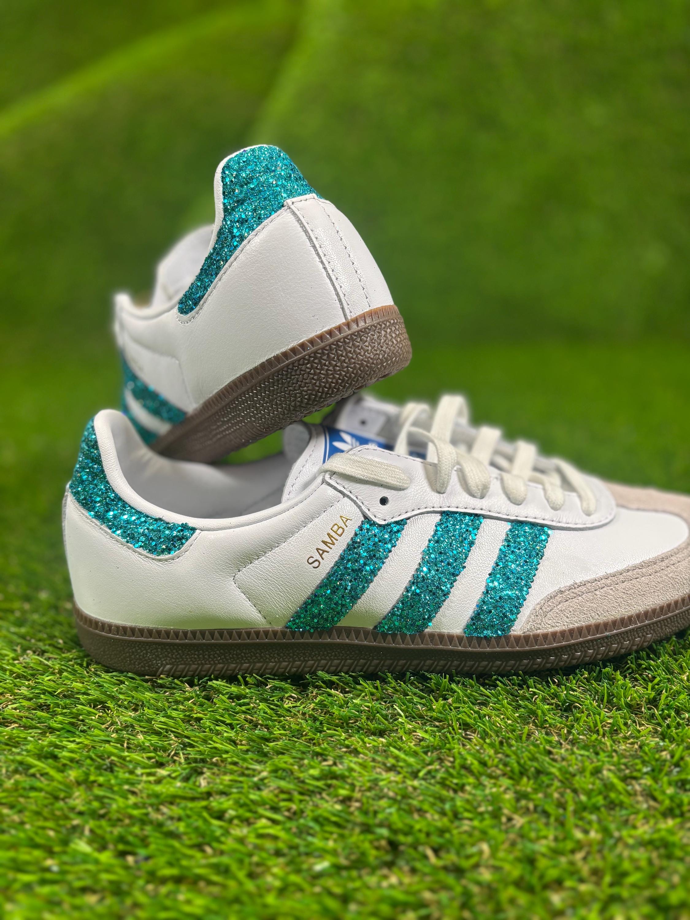 Custom Teal Blue Glitter Adidas Samba OG Glitter Sneakers: Bridal Wedding  Shoes - Etsy