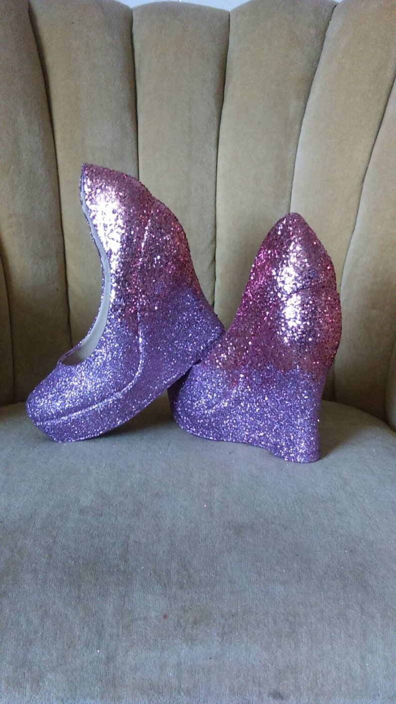 Bubble gum pink and lavender wedge high heels Bridal shoes Sizes 5.5-11