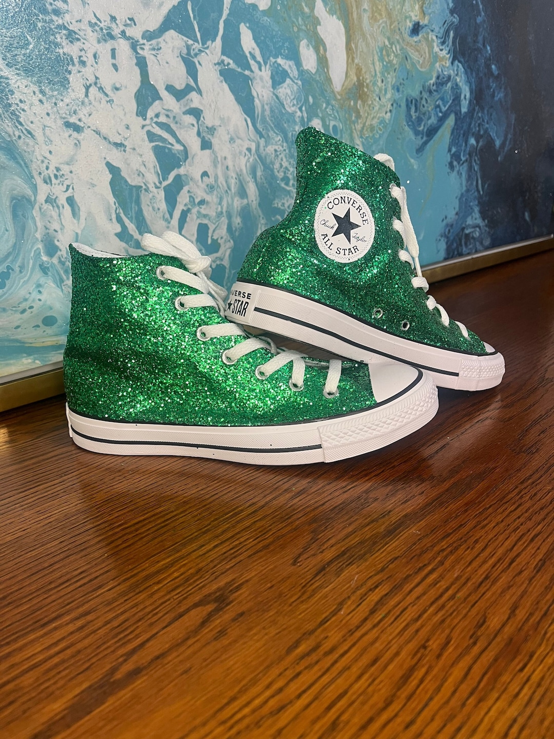 Authentic Converse All Stars in Green Glitter. Shamrock Chucks