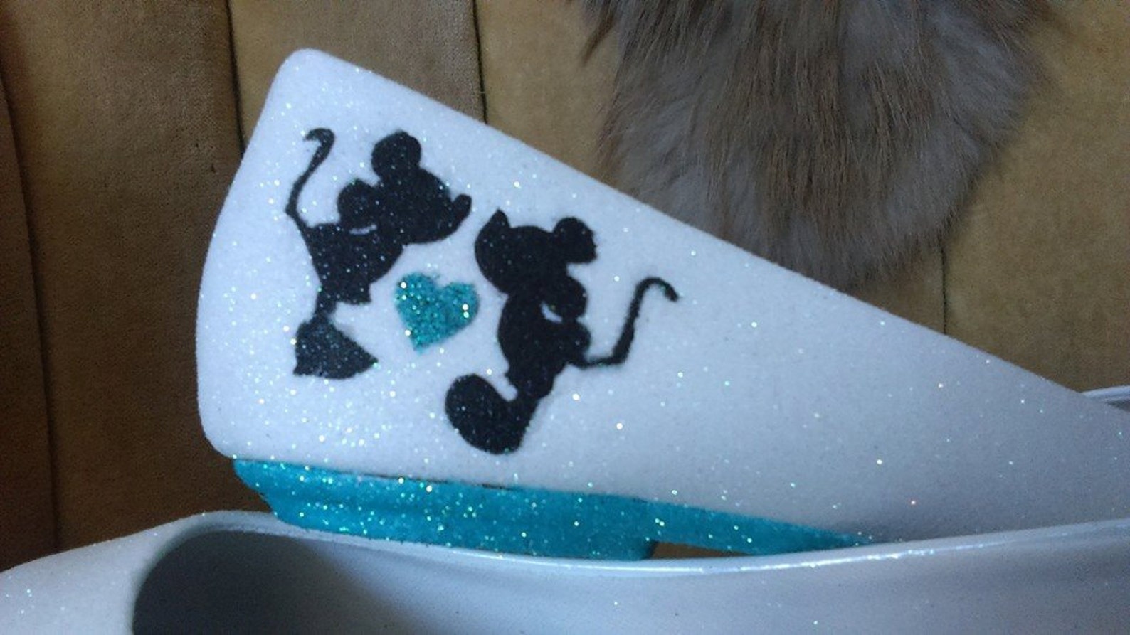 custom made to order, minnie and mickey mouse fan art flats. ballet flats. blue and white