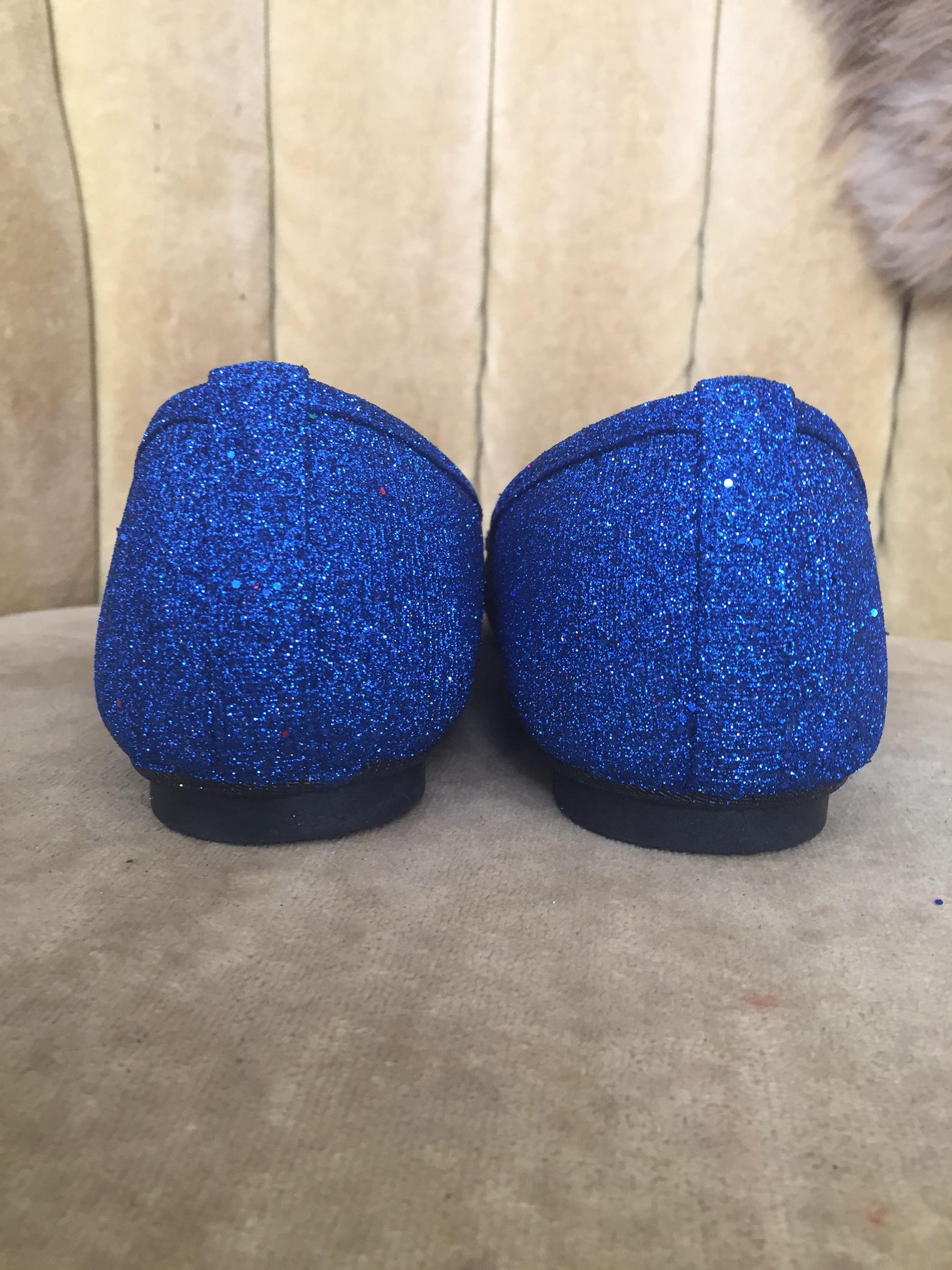 women's custom made to order cobalt blue and navy blue ombre glitter ballet flats. glitter flats. slip on shoes