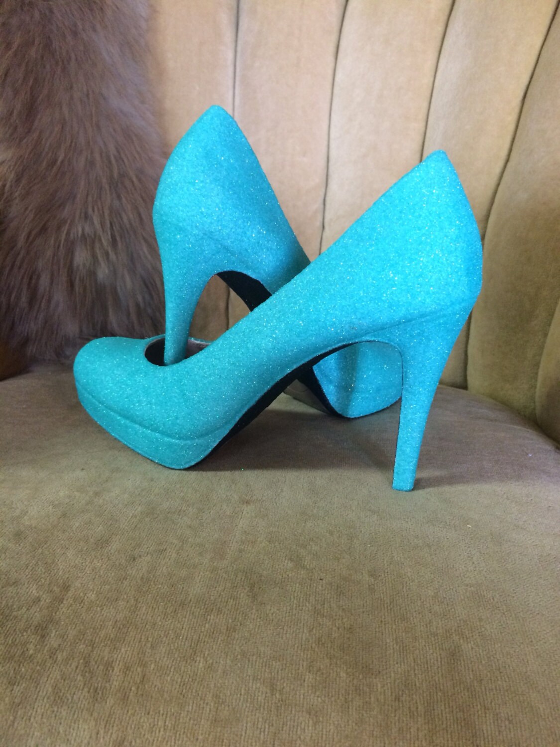 Custom made to order Glitter high heels. Blue high heels. Etsy