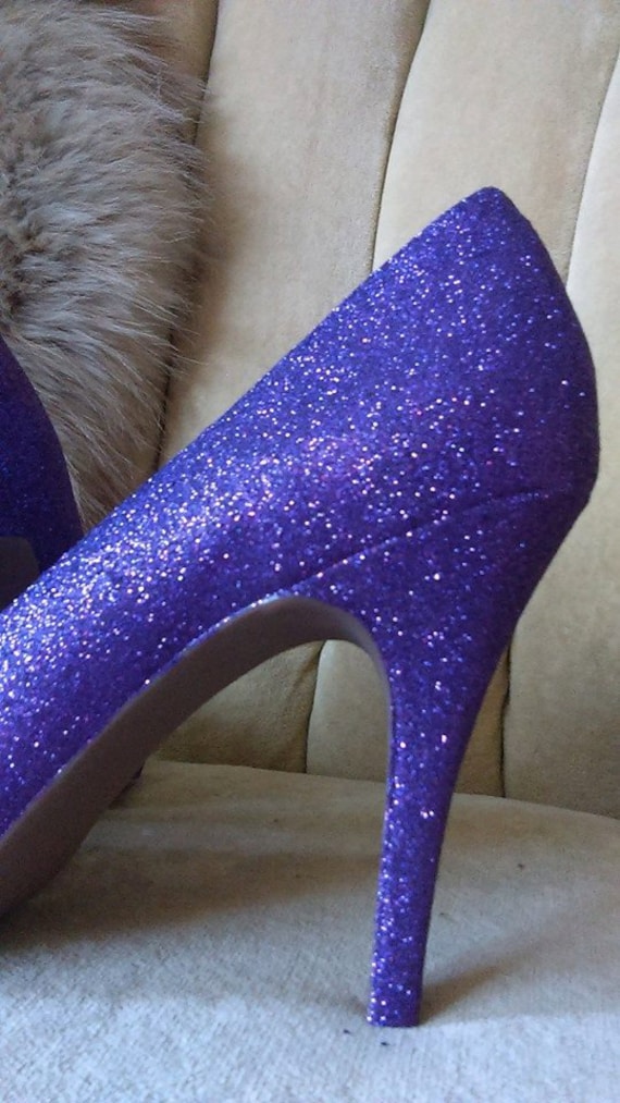 Glitter High Heels Purple And Silver Heels Bridal Shoes Etsy
