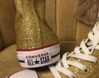 Gold Glitter Converse All Stars: Custom High Top Sneakers