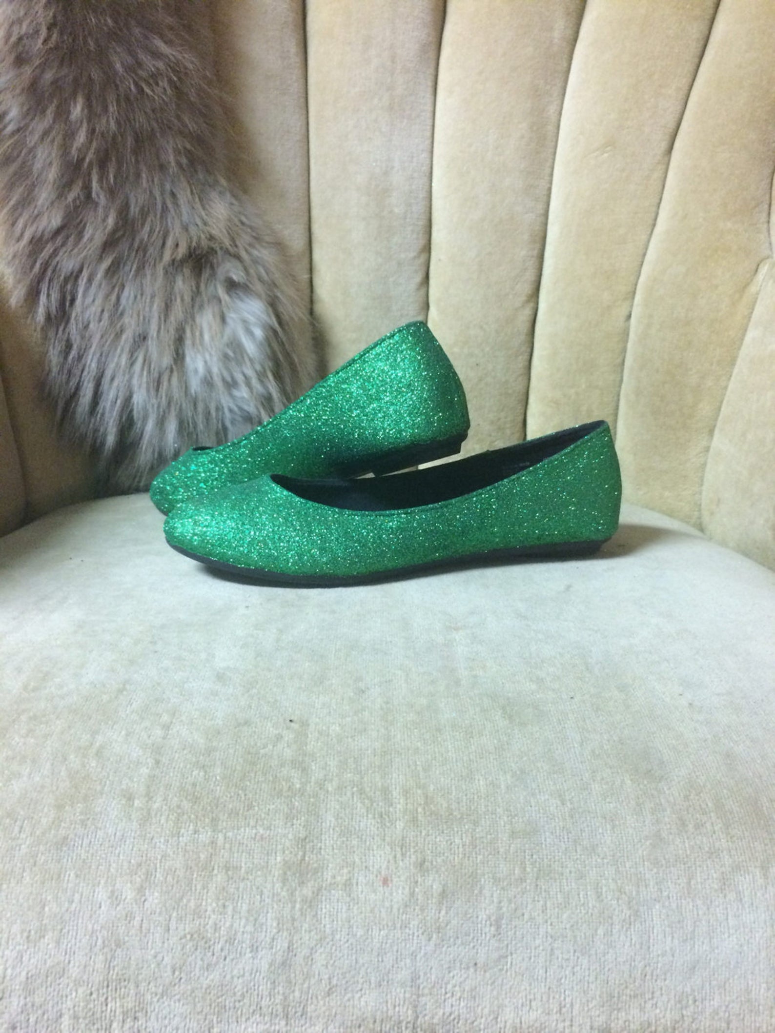 green sparkly flats