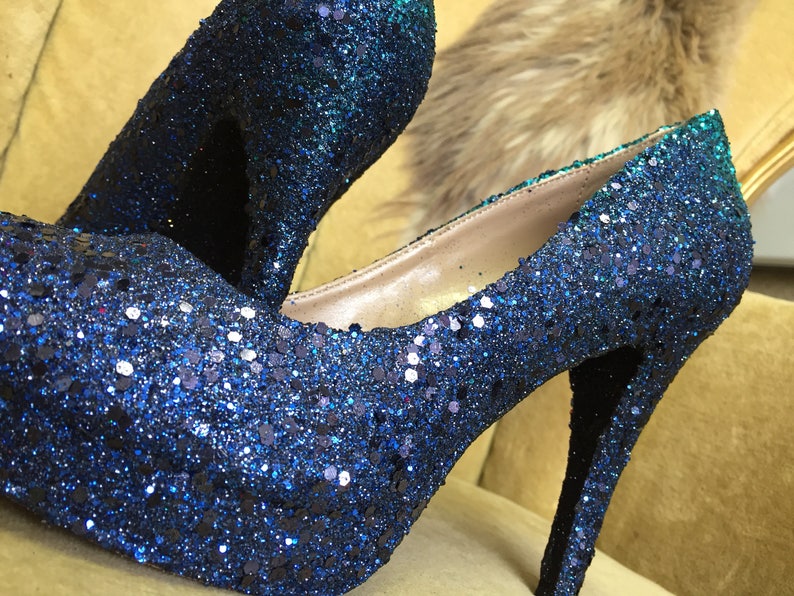 Custom Made Glitter High Heels. Ombre Teal and Dark Navy Etsy