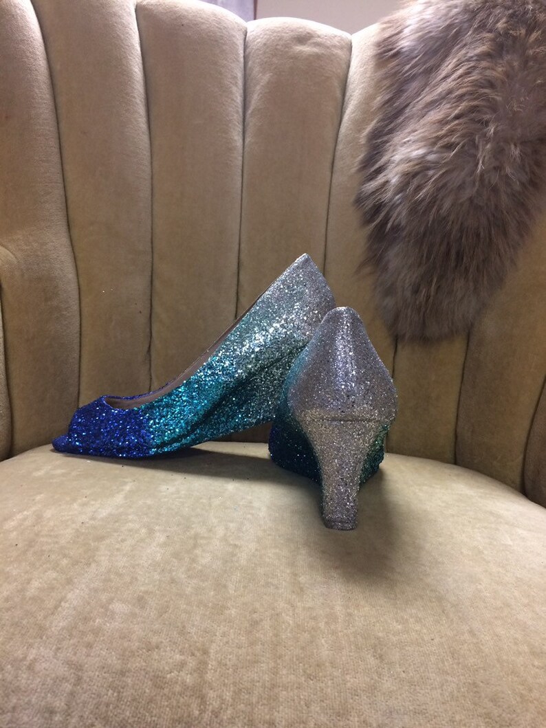 Custom Made to Order Ombre Aqua Blue Glitter High Heel Wedges. Etsy