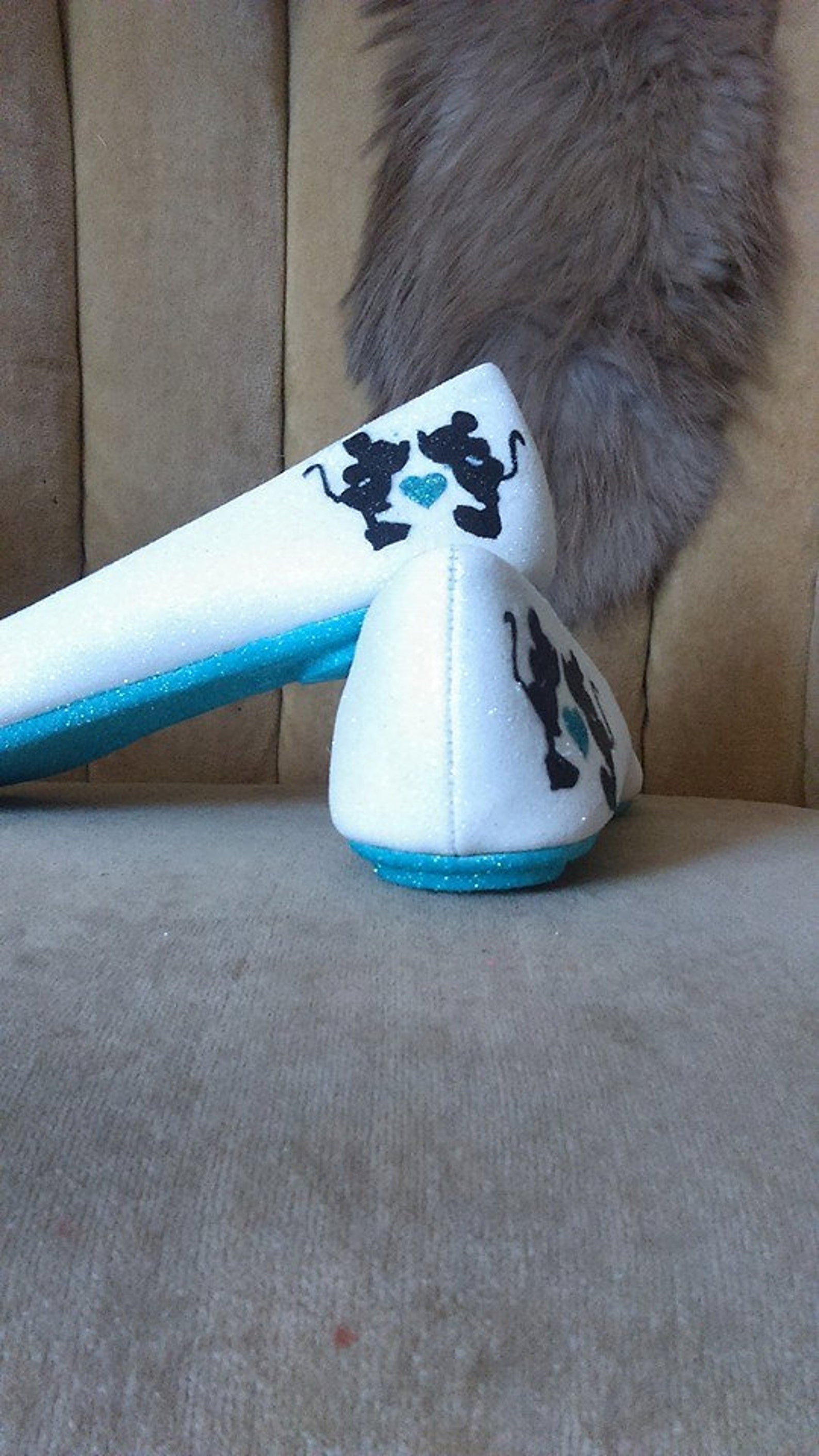 custom made to order, minnie and mickey mouse fan art flats. ballet flats. blue and white