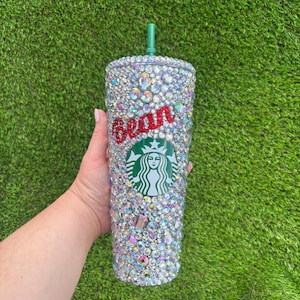 Personalized Rhinestone Starbucks cup. Custom Name Bling Tumbler, Iced Coffee Cup, Glitter Cold Cup, Venti or Grande, Girly Gift, Crystal D
