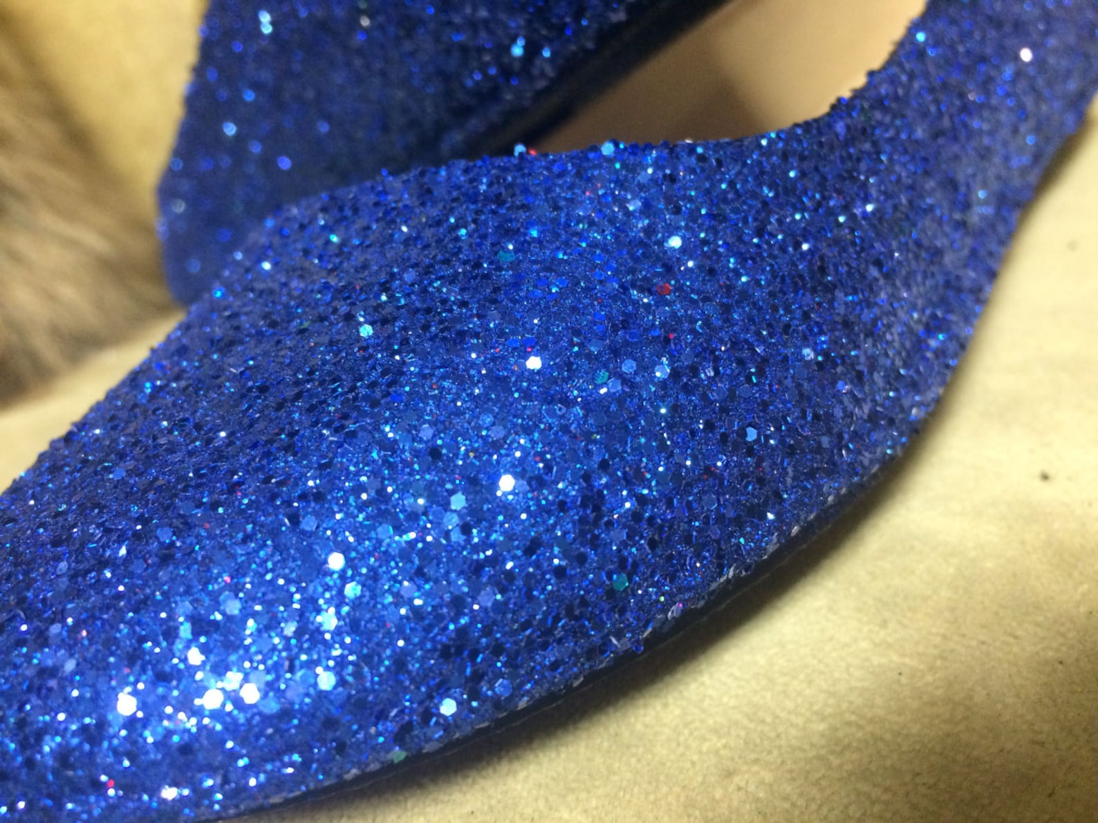 women's custom made to order blue glitter ballet flats. glitter flats. slip on shoes