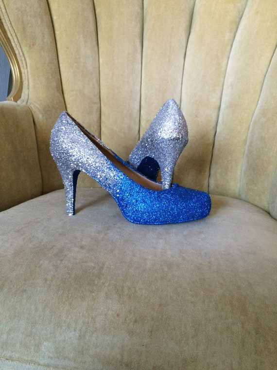 Glitter hoge hakken. Ombre zilver en blauw. Bruidsschoenen. | Etsy