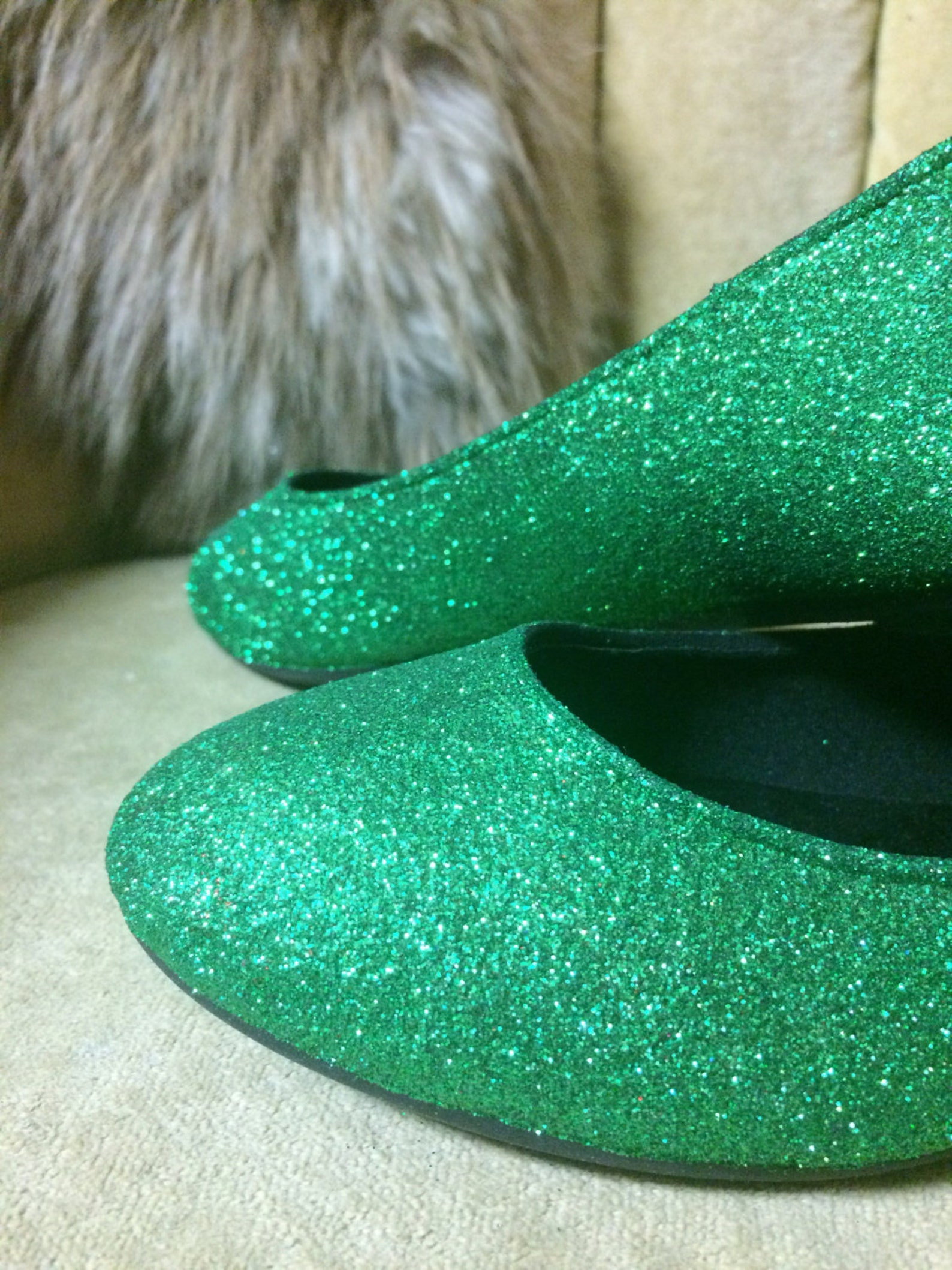green sparkly flats