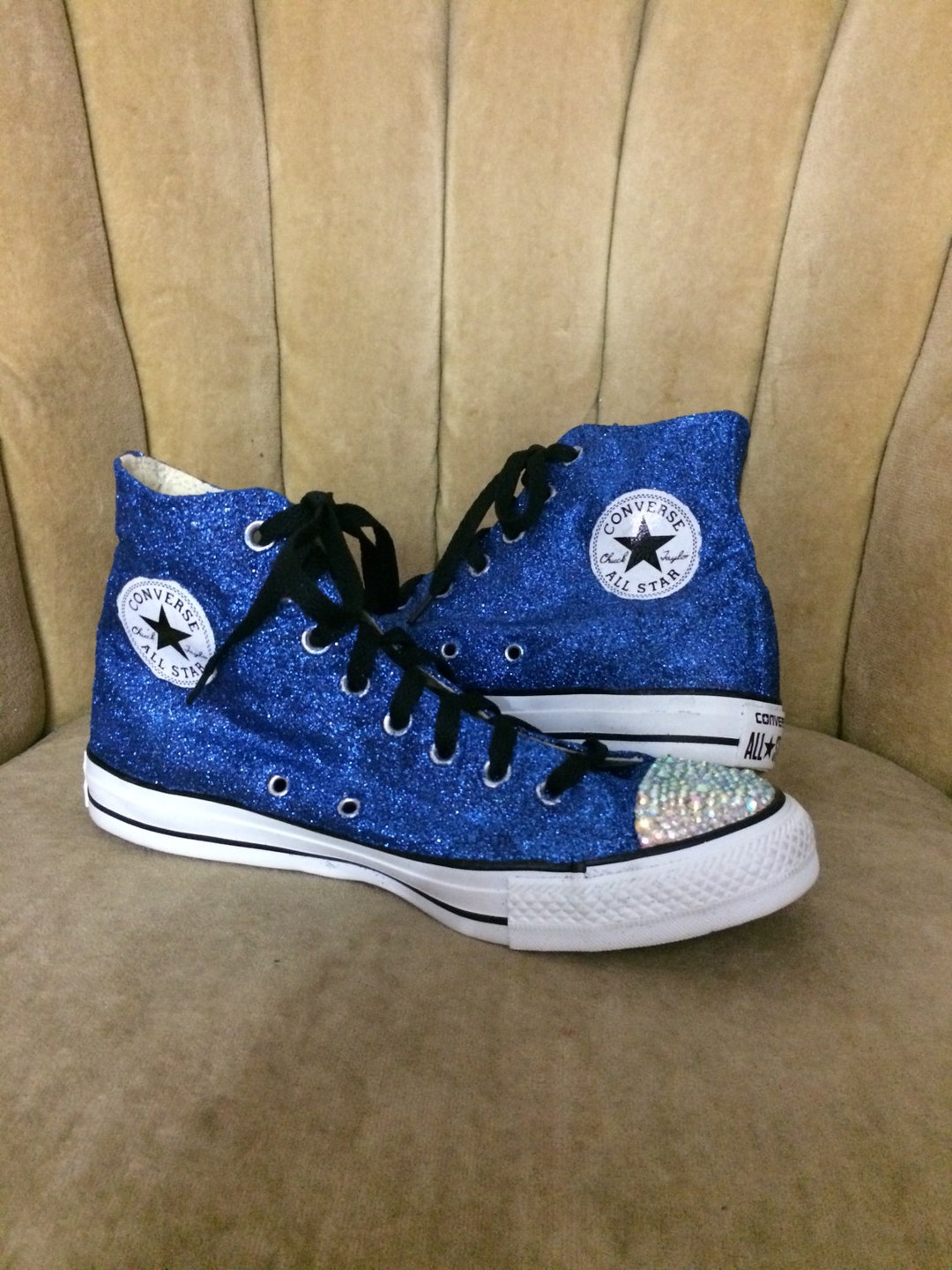 Blue Converse All Stars. Blue Glitter Converse With Bling - Etsy