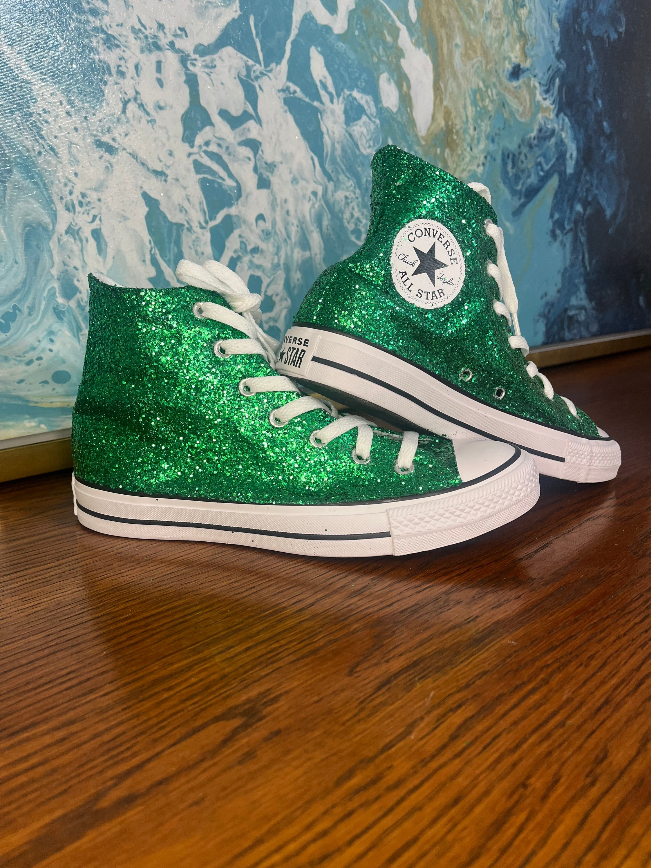 Authentic Converse All Stars in Green Glitter. Shamrock Etsy
