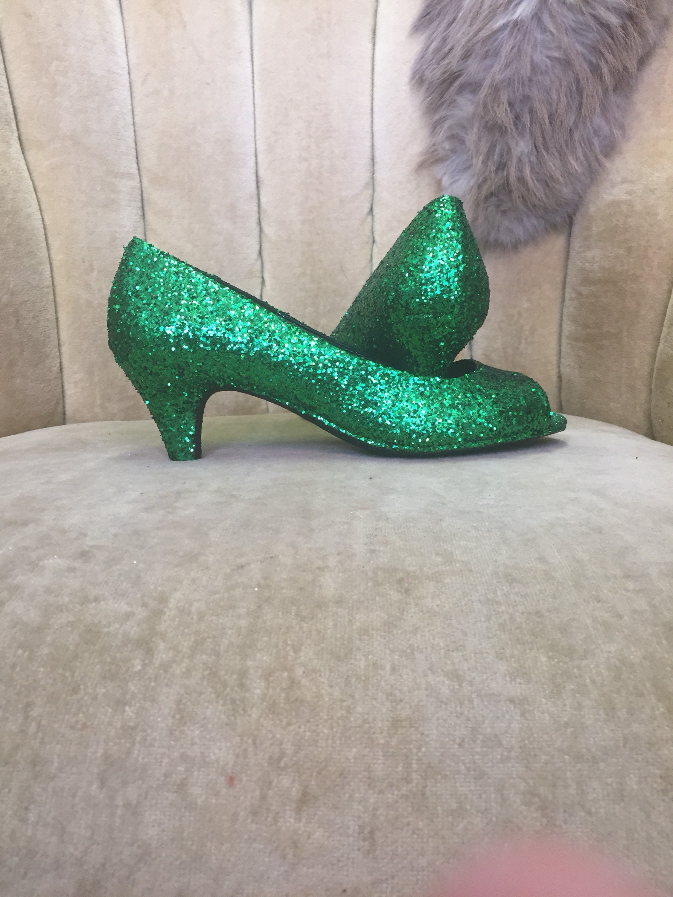 Custom made to order. Glitter high heels. Green glitter heels. Etsy