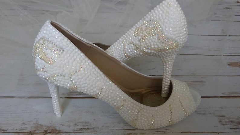 white dino pumps White crystal dinosaur high heels custom made to order Bridal shoes Short heels Tall heels Sizes 5.5-11