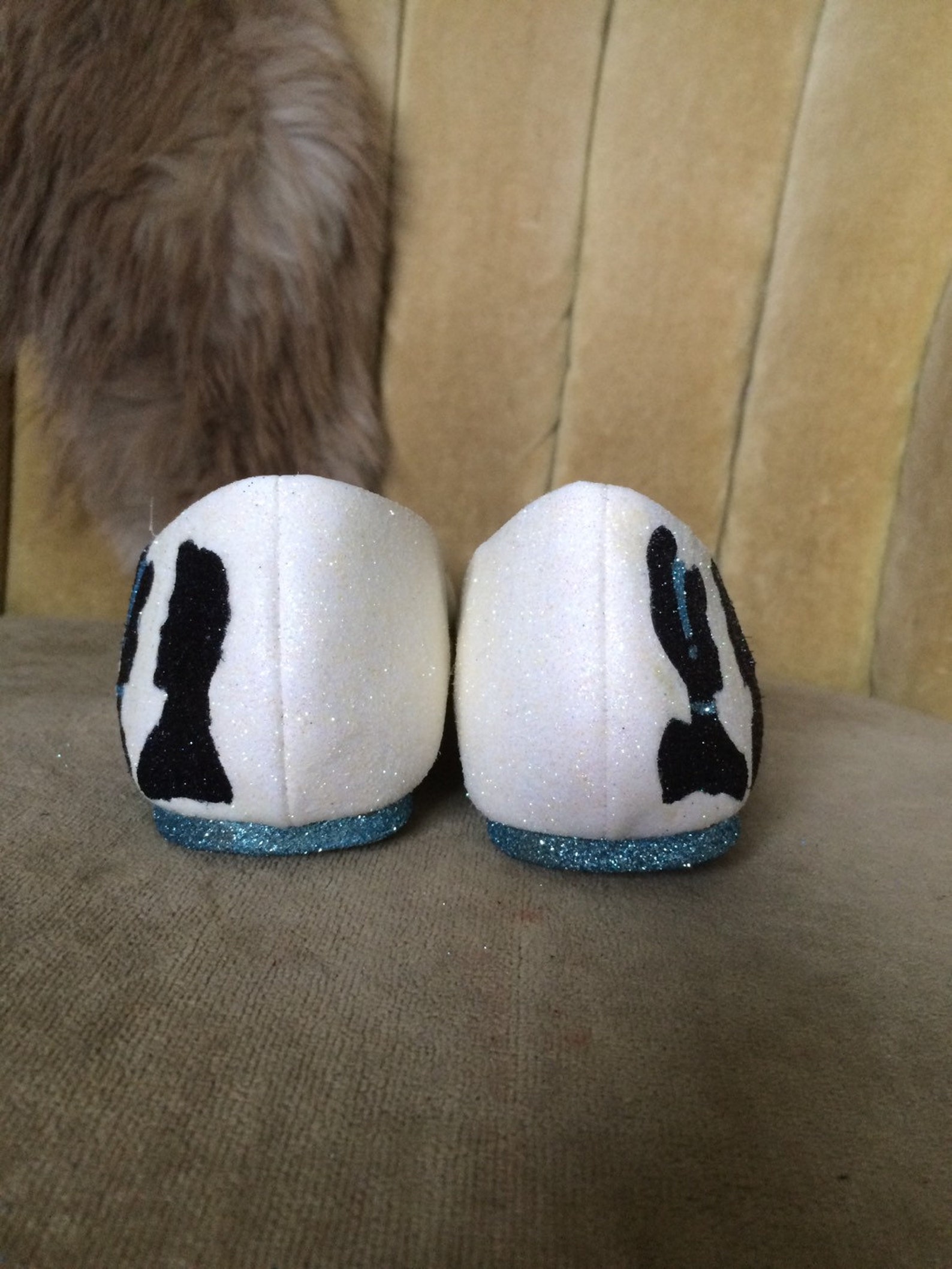 custom made to order cinderella ballet flats, fan art. ballet flats. blue and white