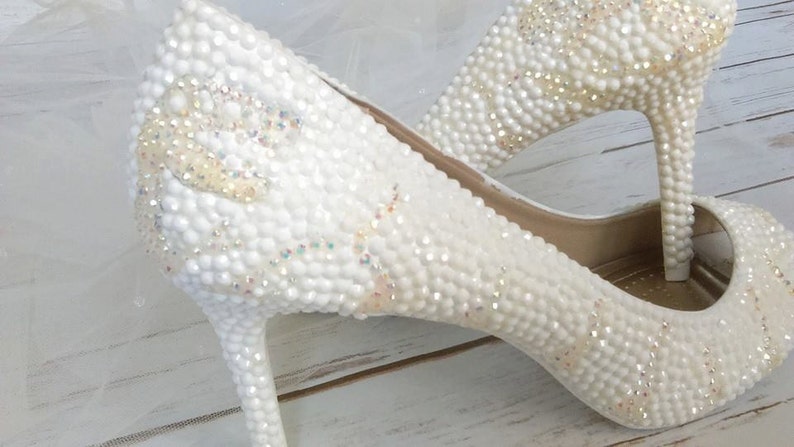 white dino pumps White crystal dinosaur high heels custom made to order Bridal shoes Short heels Tall heels Sizes 5.5-11