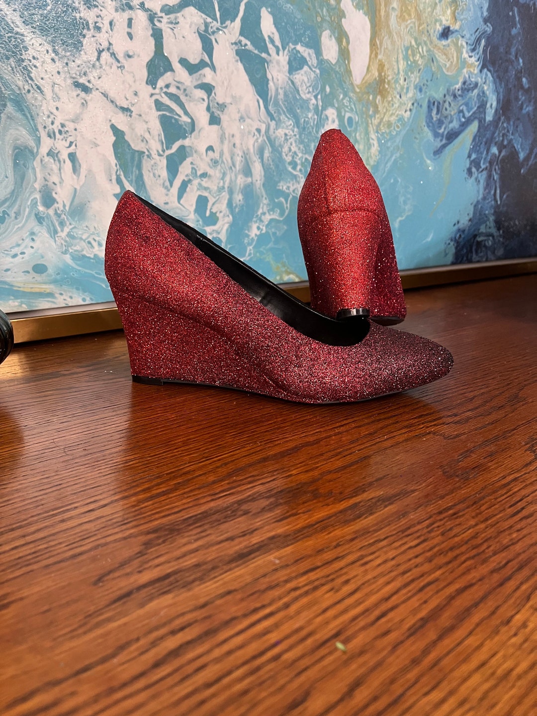 Custom Made, Glitter High Heels. Ombre Dark Red, Black and Gold. Bridal