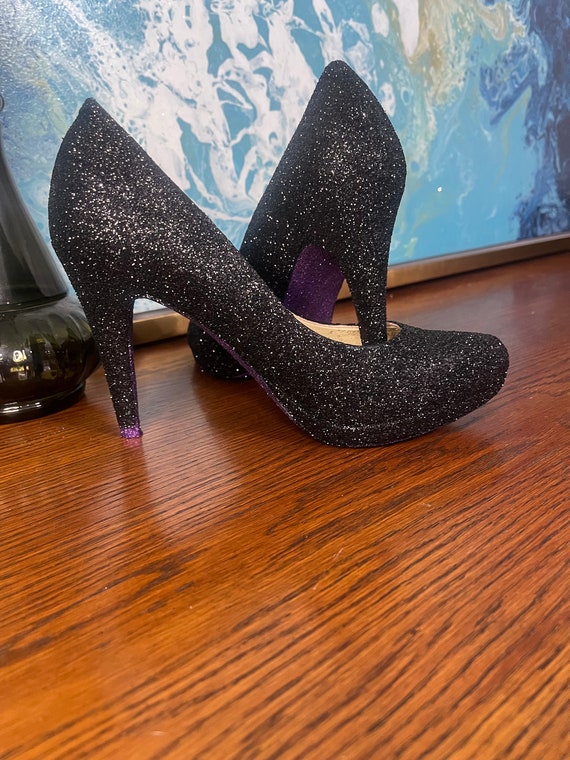Qupid Women's Glitter Pointed Toe Stiletto Pumps High Heels Shoes Black/Silver  | eBay