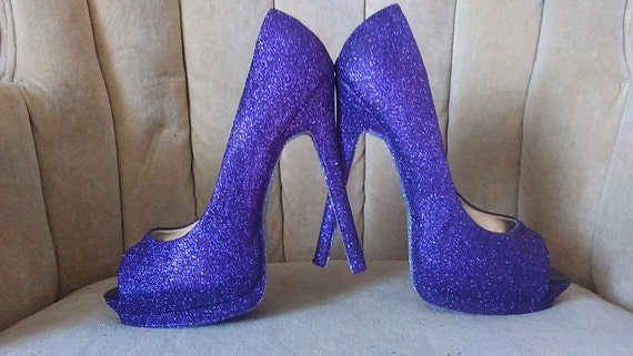 Glitter high heels. Purple and silver heels . Bridal shoes. | Etsy