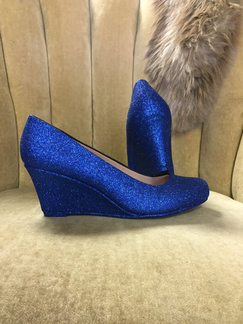 Custom made to order glitter high heel wedges. Royal blue Etsy