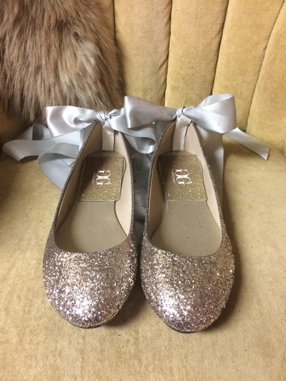 Champagne Gold Silver Glitter Lace up Ballet Flats. Custom Made to Order. Women s Sizes Only. Etsy Australia