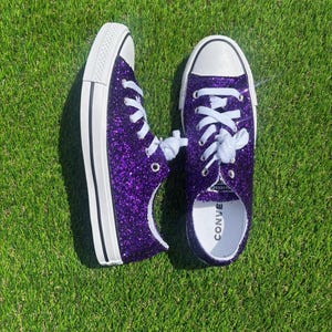 Custom purple glitter converse all stars. Custom made to order. Sparkly custom sneakers
