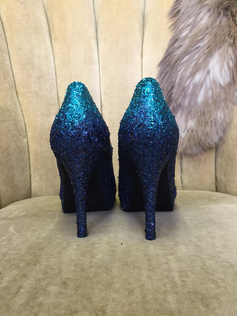 Custom Made Glitter High Heels. Ombre Teal and Dark Navy Etsy