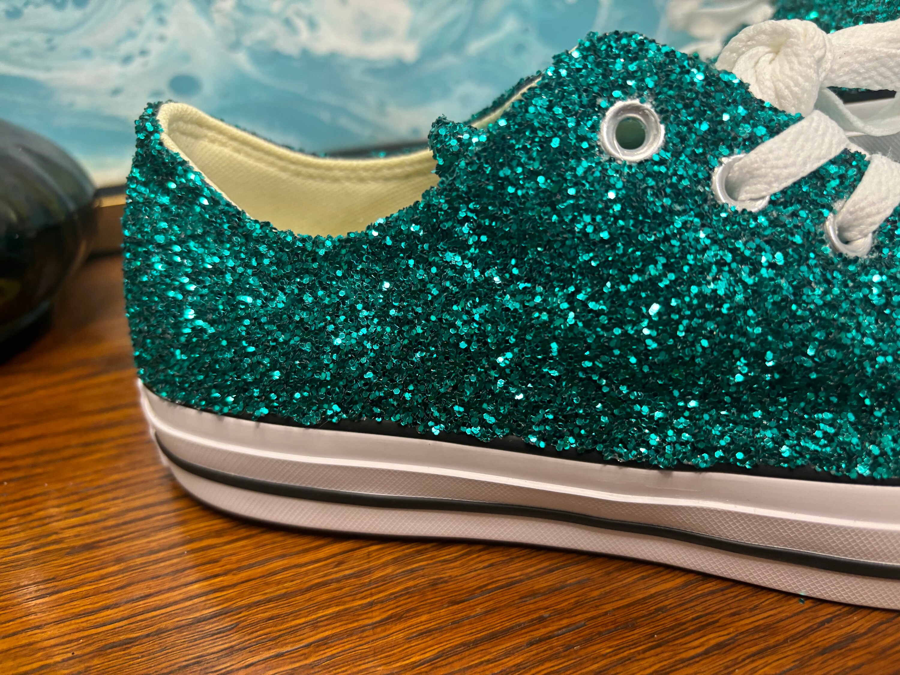 Converse glitter blue green discount