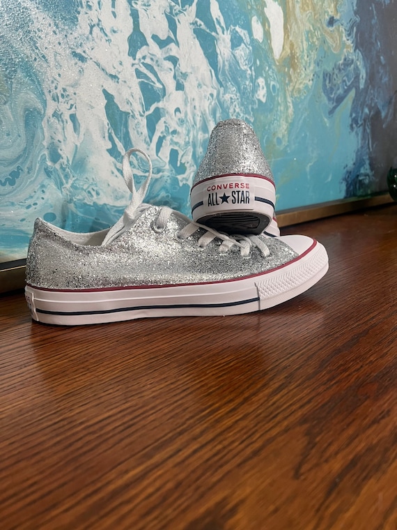 Converse All Stars in Silver Glitter. Bedazzled Chuck Taylors - Etsy