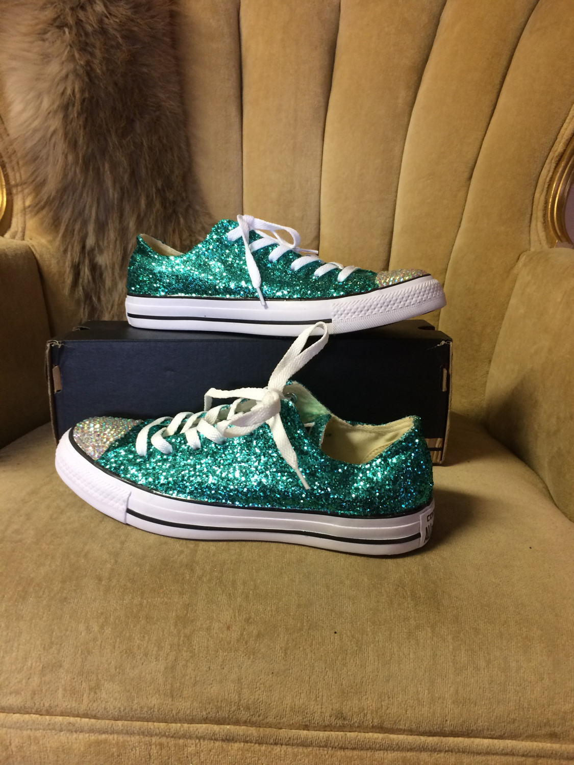 Authentic Converse All Stars in Teal Glitter and AB Clear Crystal Rhinestones Custom Made to Order. Etsy