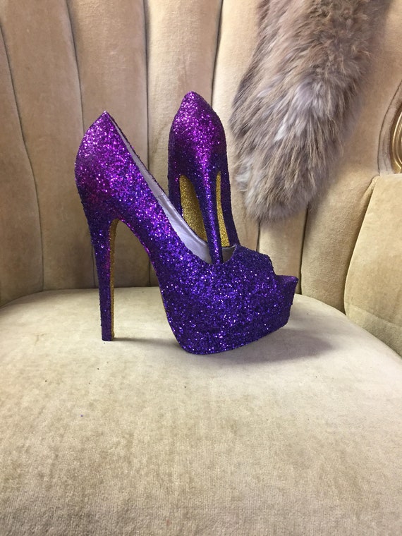 purple glitter heels