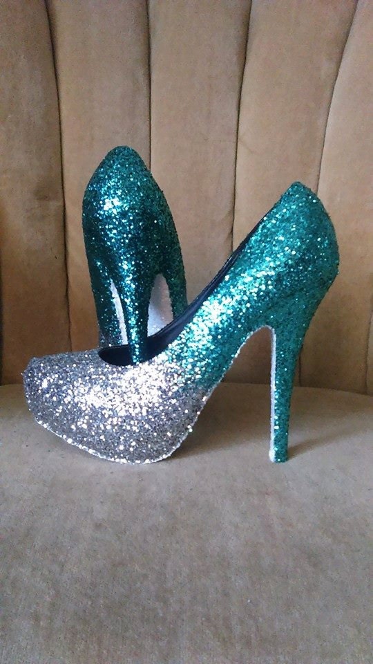 Glitter high heels. Mint silver and white glitter high heels. | Etsy