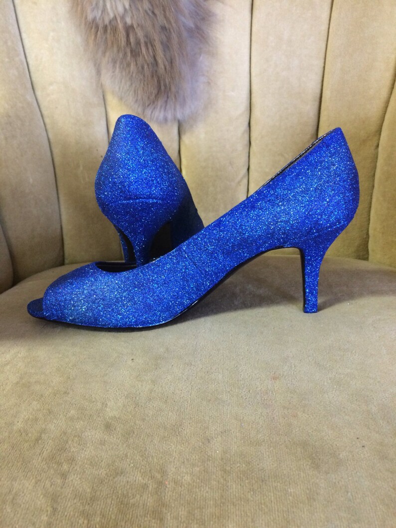 Custom made to order open toe Glitter high heels. Blue high Etsy