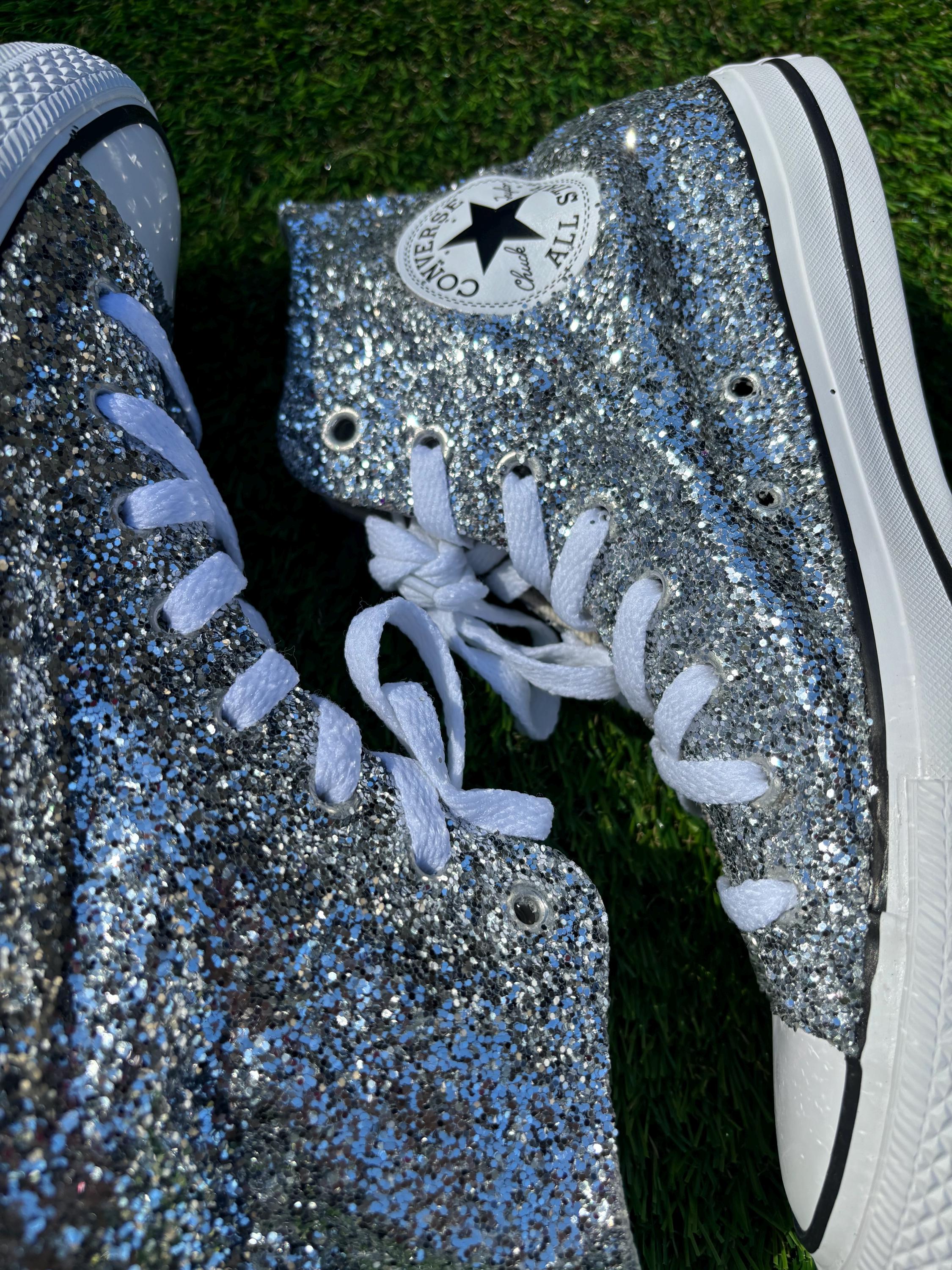 Custom Silver Glitter Converse All Stars. Custom Made