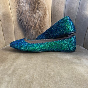 Glitter ballet flats. Blue/green color shifting glitter.