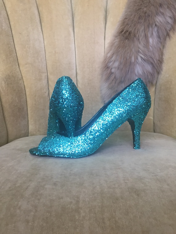 teal glitter heels