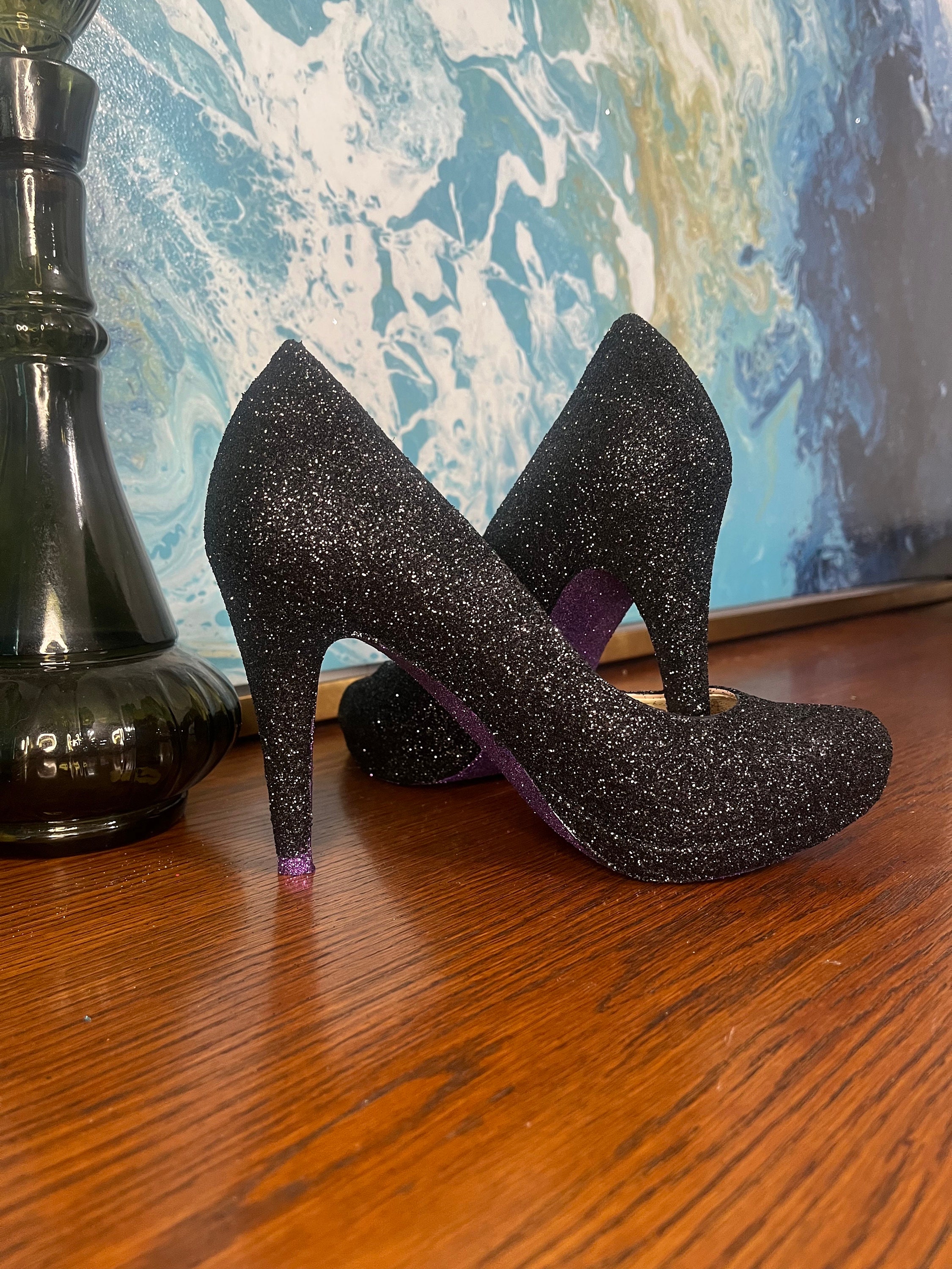 Custom Made High Heels Sizes 5-10. Black Glitter Heels. Closed Toe Heels.  Short Heels. Tall Heels - Etsy