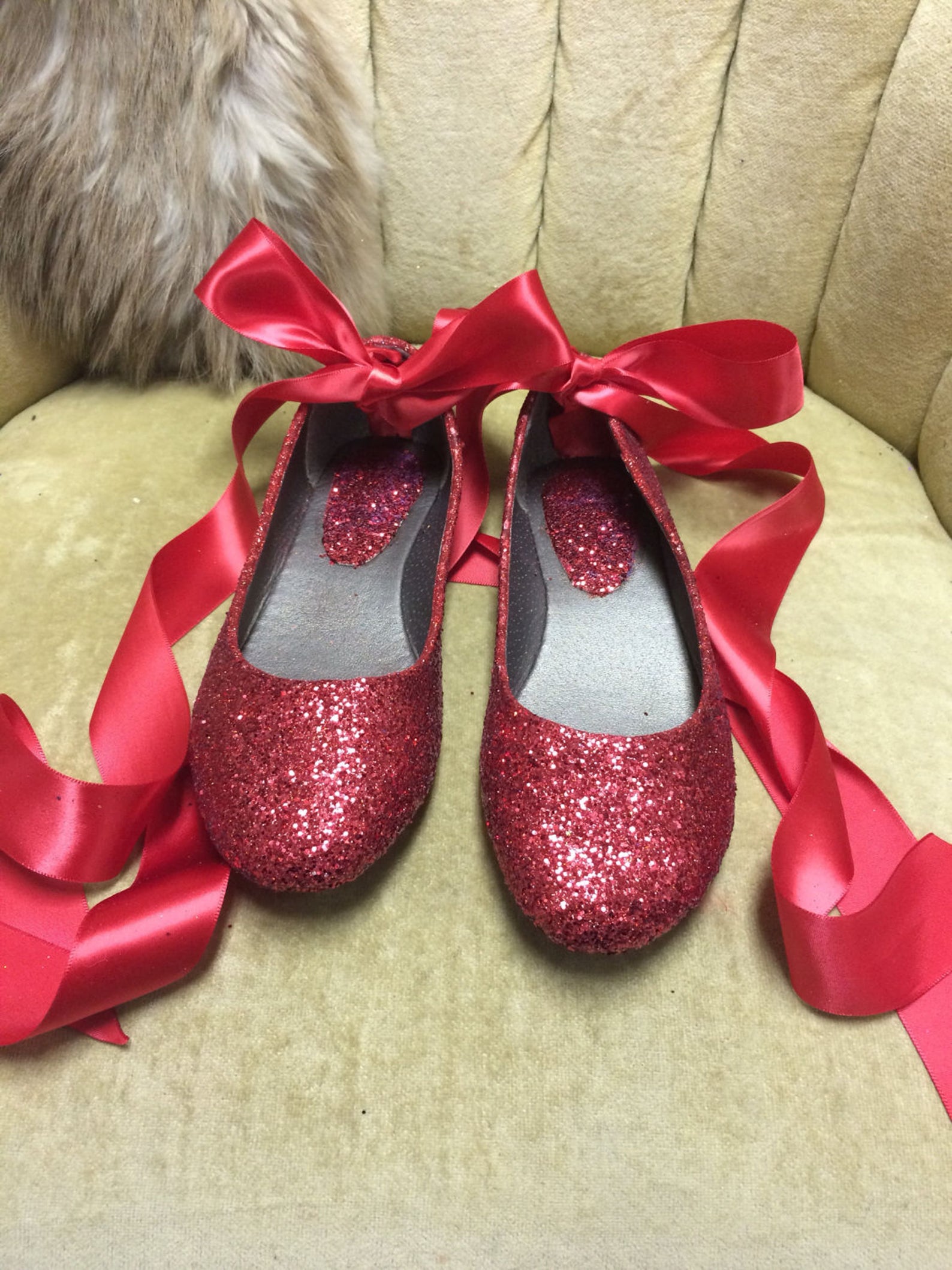 red glitter lace up ballet flats. custom made to order. womens sizes only.