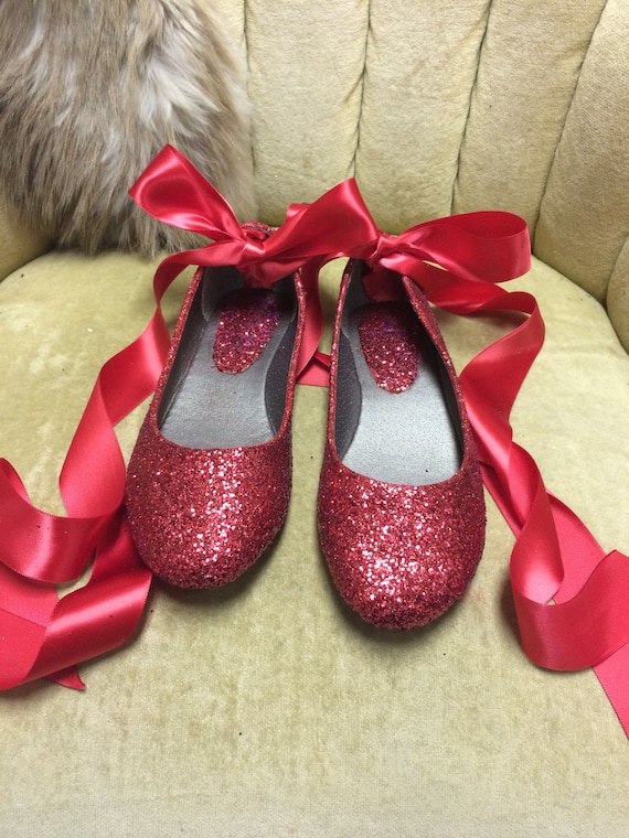 Red glitter lace up ballet flats 