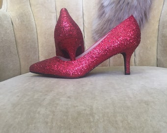 Glitter high heels. Red high heels . Bridal shoes. Sizes 5.5-11 Custom made to order. Ruby red high heels