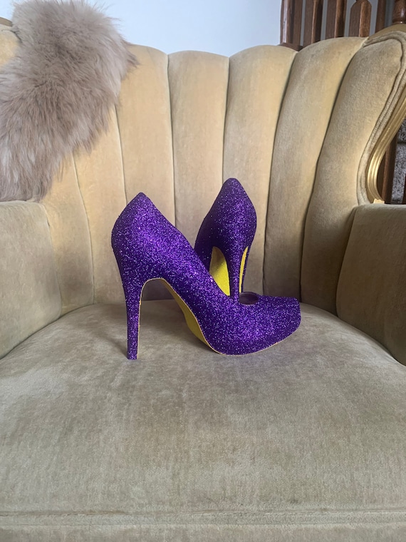 Hoge hakken met glitters. Paarse en gele hoge hakken. Bruidsschoenen. Maten 5 5 11 Op maat gemaakte hakken. Etsy Belgie