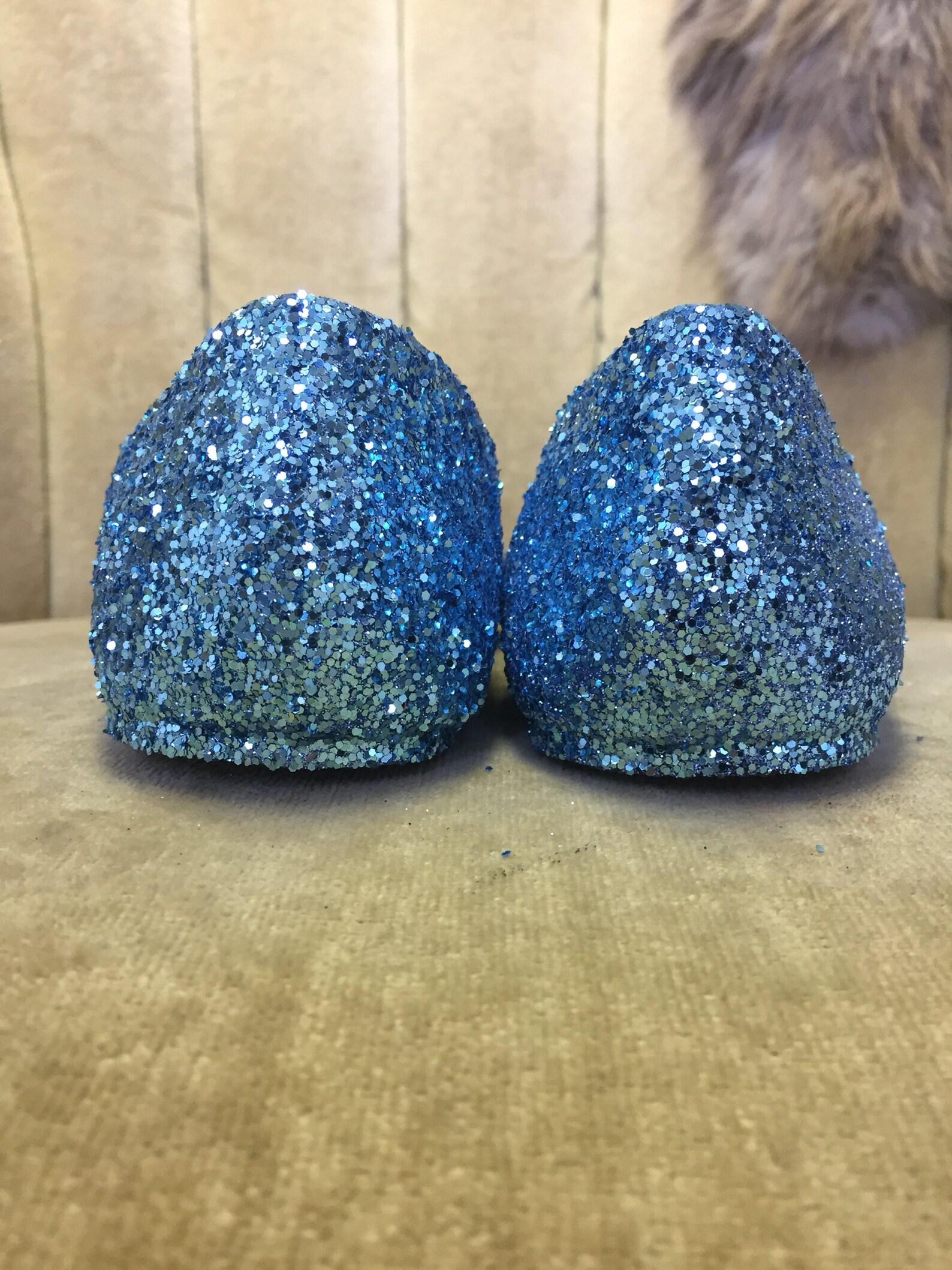 woman's custom made to order light blue glitter ballet flats. pointed toe ballet flats. glitter flats. slip on shoes