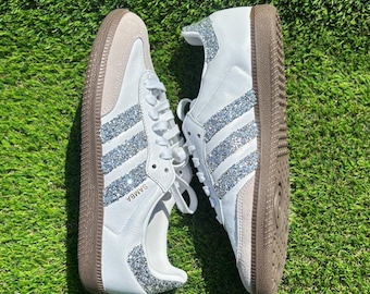 Custom silver glitter Adidas Samba OG Glitter Sneakers: Bridal Wedding Shoes